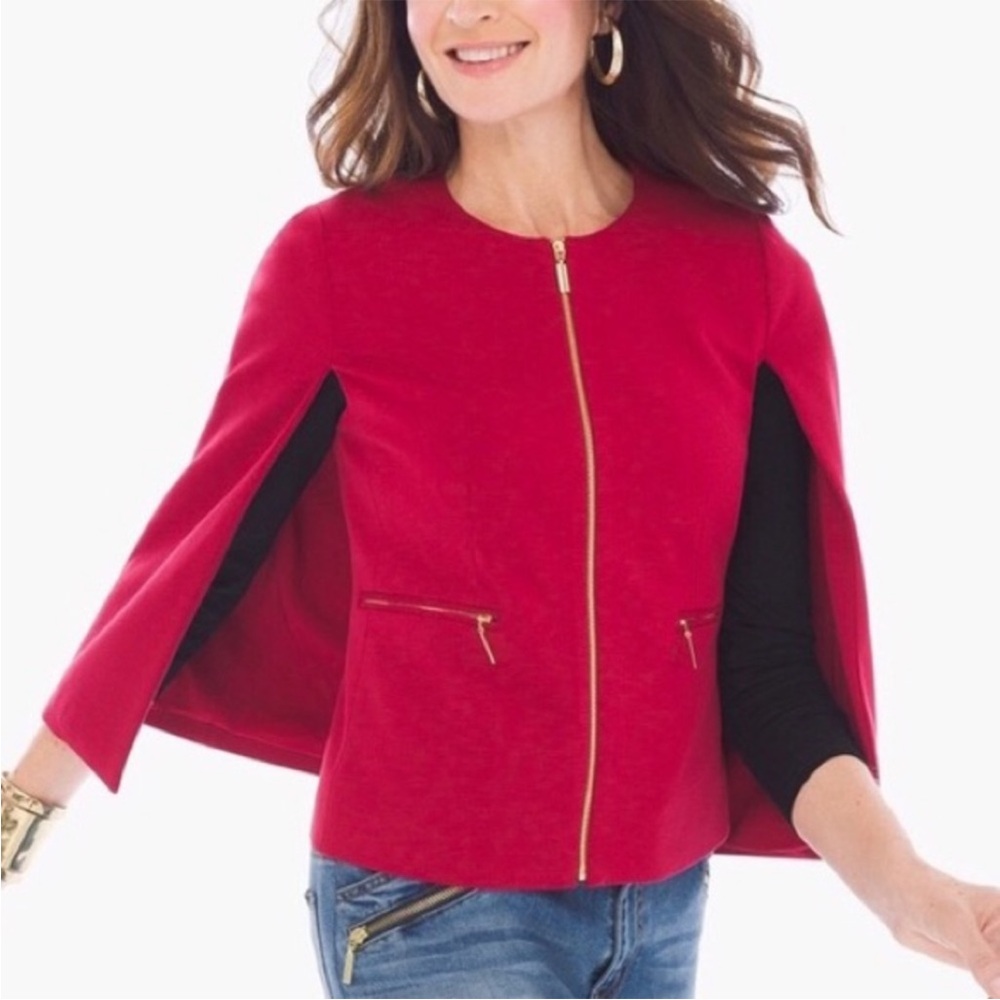 Chico’s women’s 0 (Chico’s small) ponte cape SS jacket renaissance red NWT